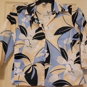 Floral 3/4 sleeve cotton button up blouse